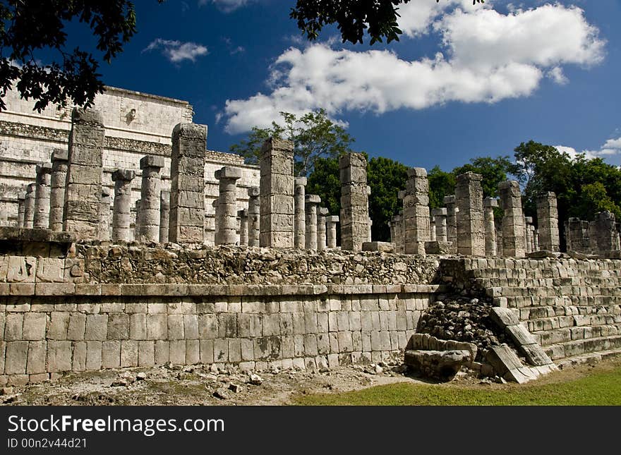 Ancient ruins ans coloumns in Chichen Itza Mexico. Ancient ruins ans coloumns in Chichen Itza Mexico