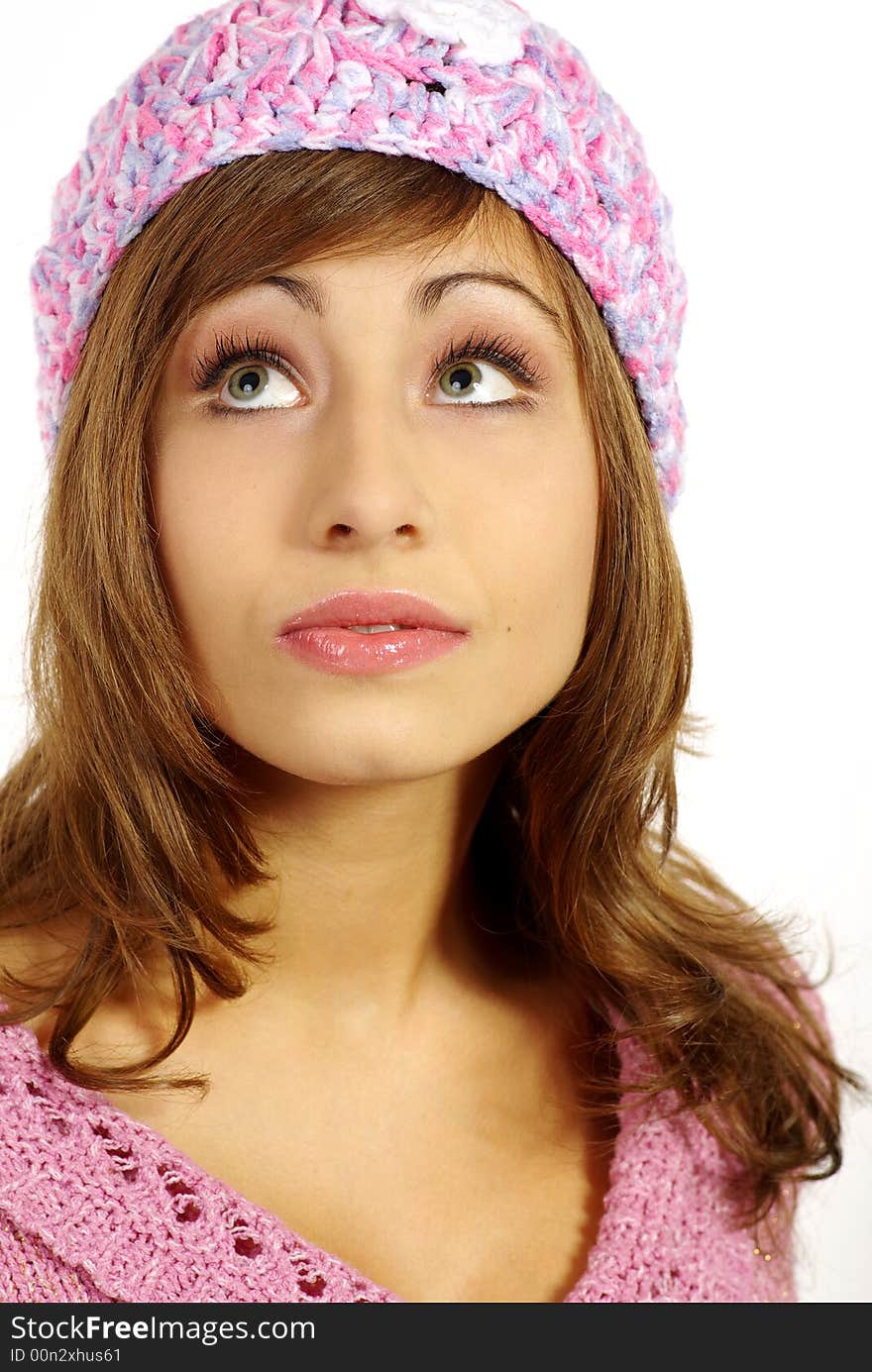 Young woman portrait over white. Young woman portrait over white