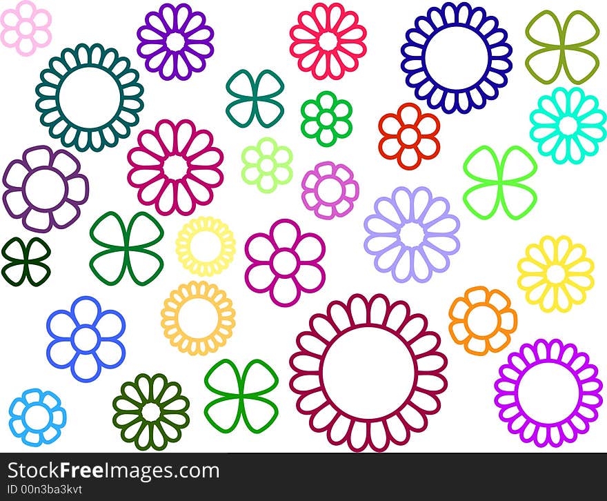 Simple flowers s various colours shapes and size without fill. Simple flowers s various colours shapes and size without fill