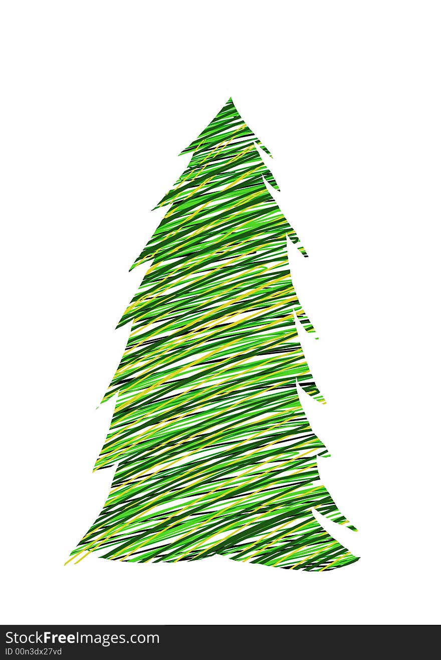 Colored background withChristmas tree . Green, back, yellow.