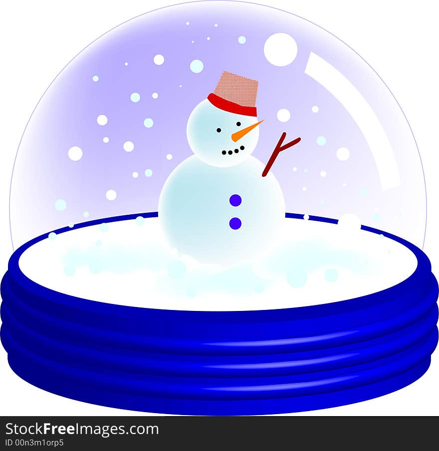 A illustration, vector for a snowman inside the snow globe, ornaments for Christmas,. A illustration, vector for a snowman inside the snow globe, ornaments for Christmas,