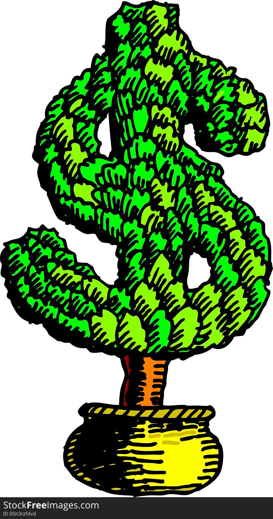 Vector illustration for a dollar shape pot plant, finance,. Vector illustration for a dollar shape pot plant, finance,