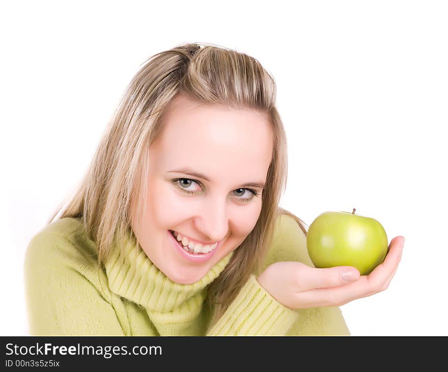 Beautiful girl with green apple. Beautiful girl with green apple