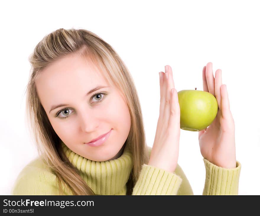 Cute girl with green apple