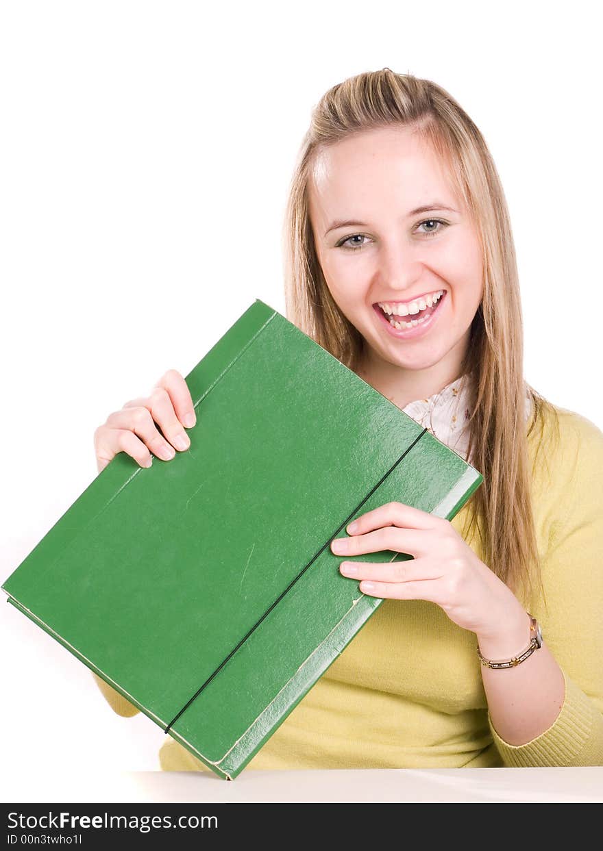 Happines girl holding folder