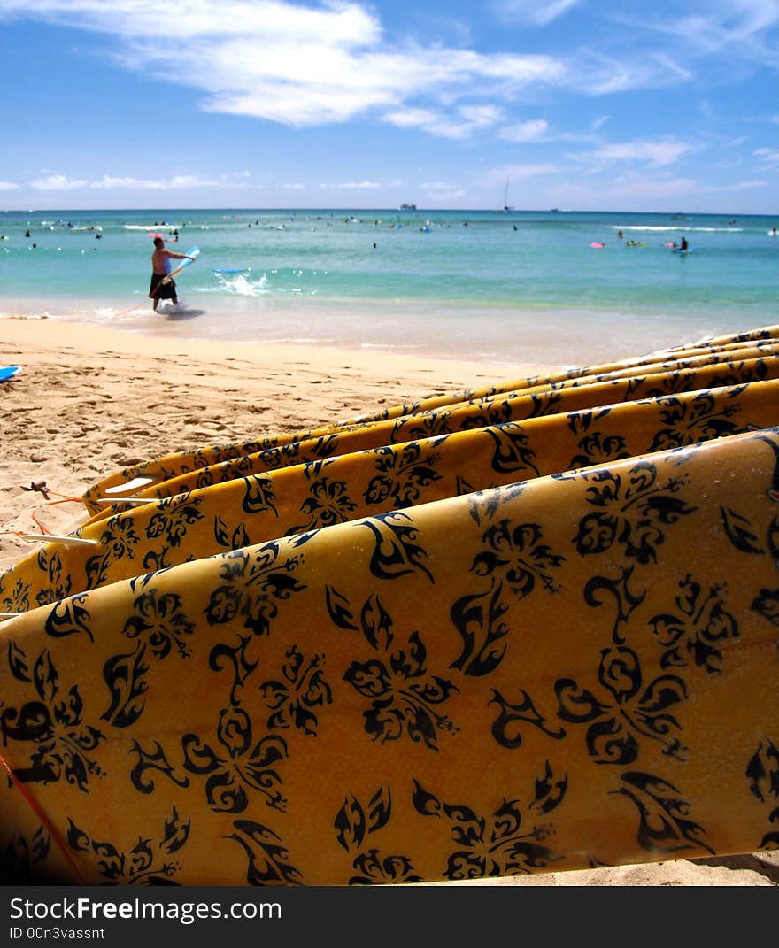 Surfboard On Waikiki Beach