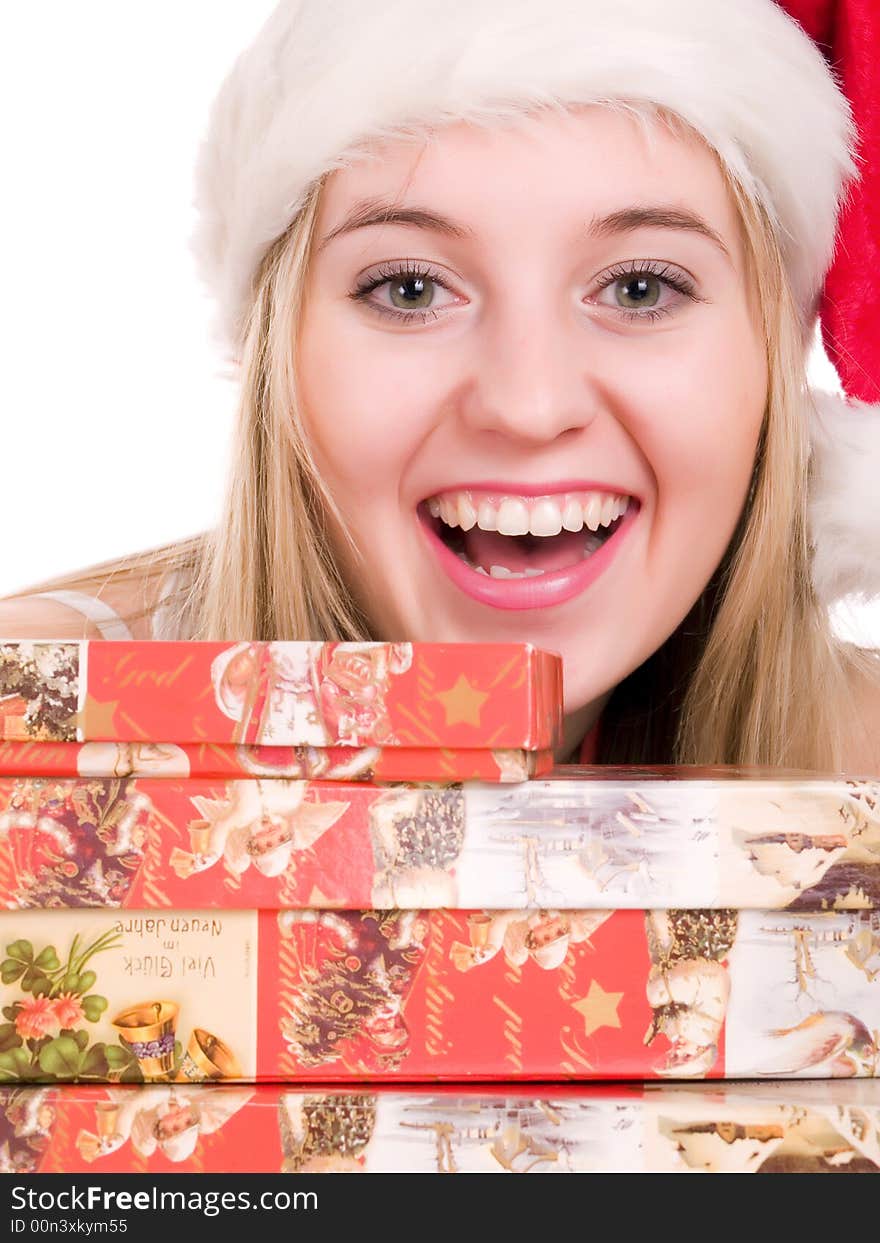 Girl wearing a santa hat