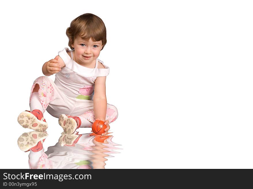 The girl with a ball on white background