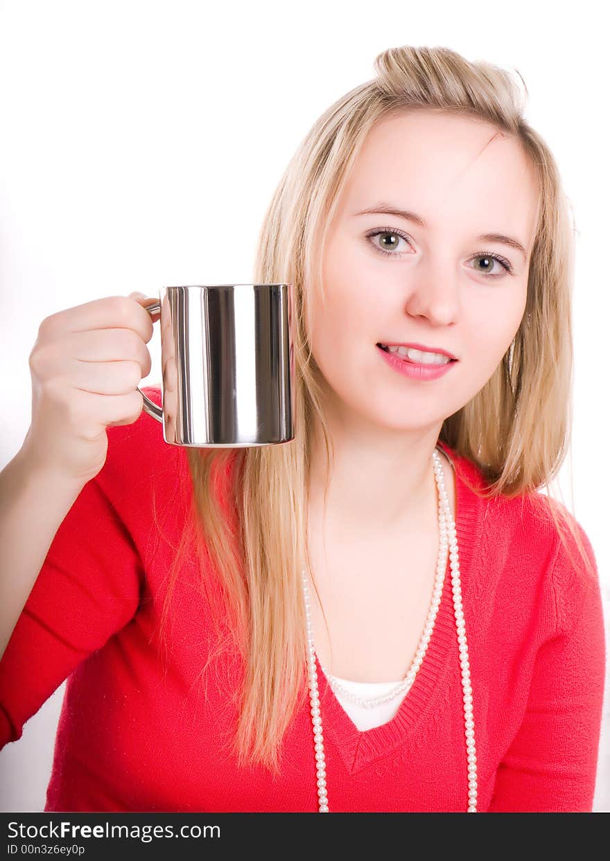 A Beautiful Young Woman Drinking A Hot Cup Of Coff