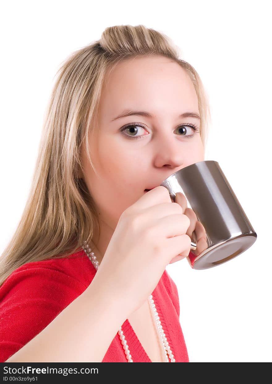 Young Woman Drinking A Hot Cup Of Coff