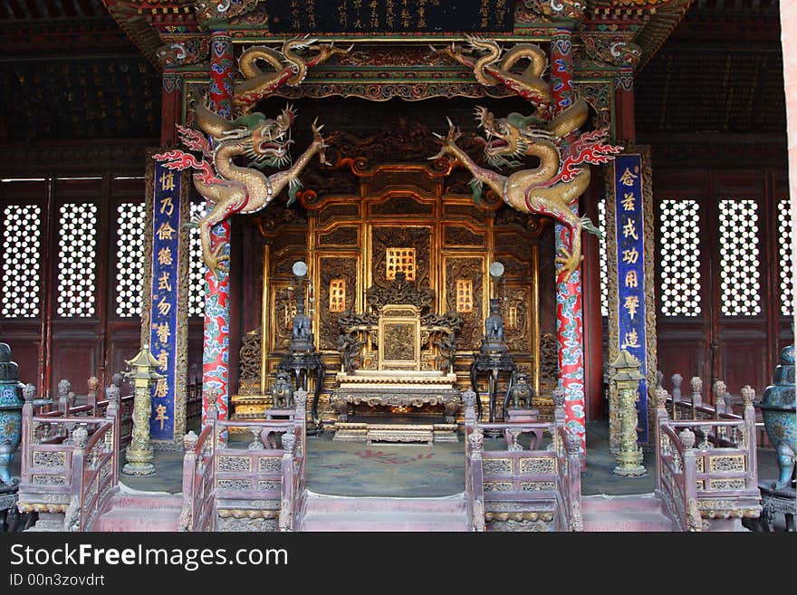 Throne of emperor in gilded magnificent palace