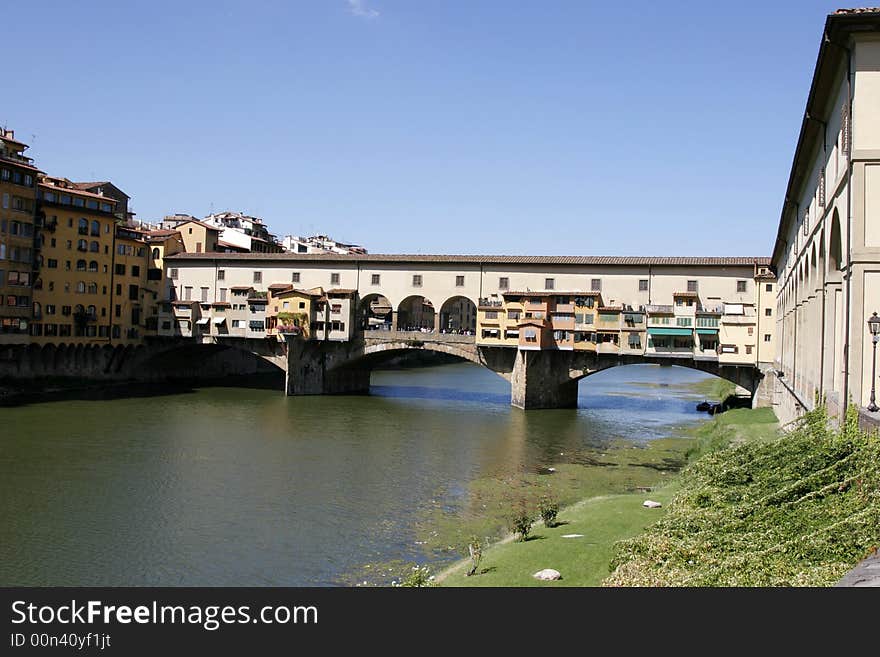 Medieval bridge built during the time of the Medici family in Florence Italy. Medieval bridge built during the time of the Medici family in Florence Italy.