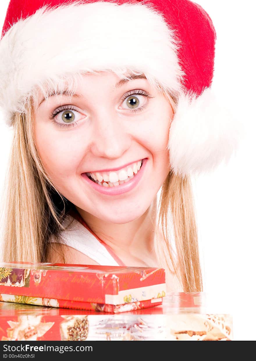 Woman wearing a santa hat