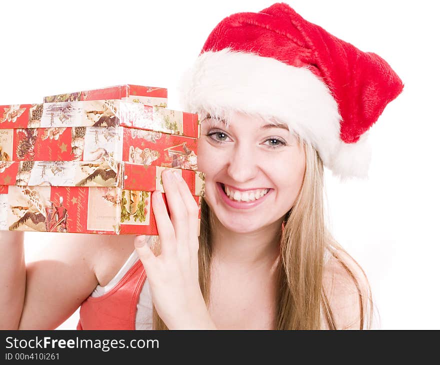 Girl holding christmas presents