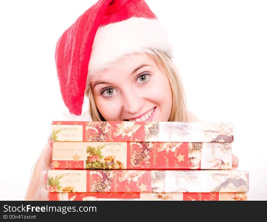 Cute girl in a santa hat.