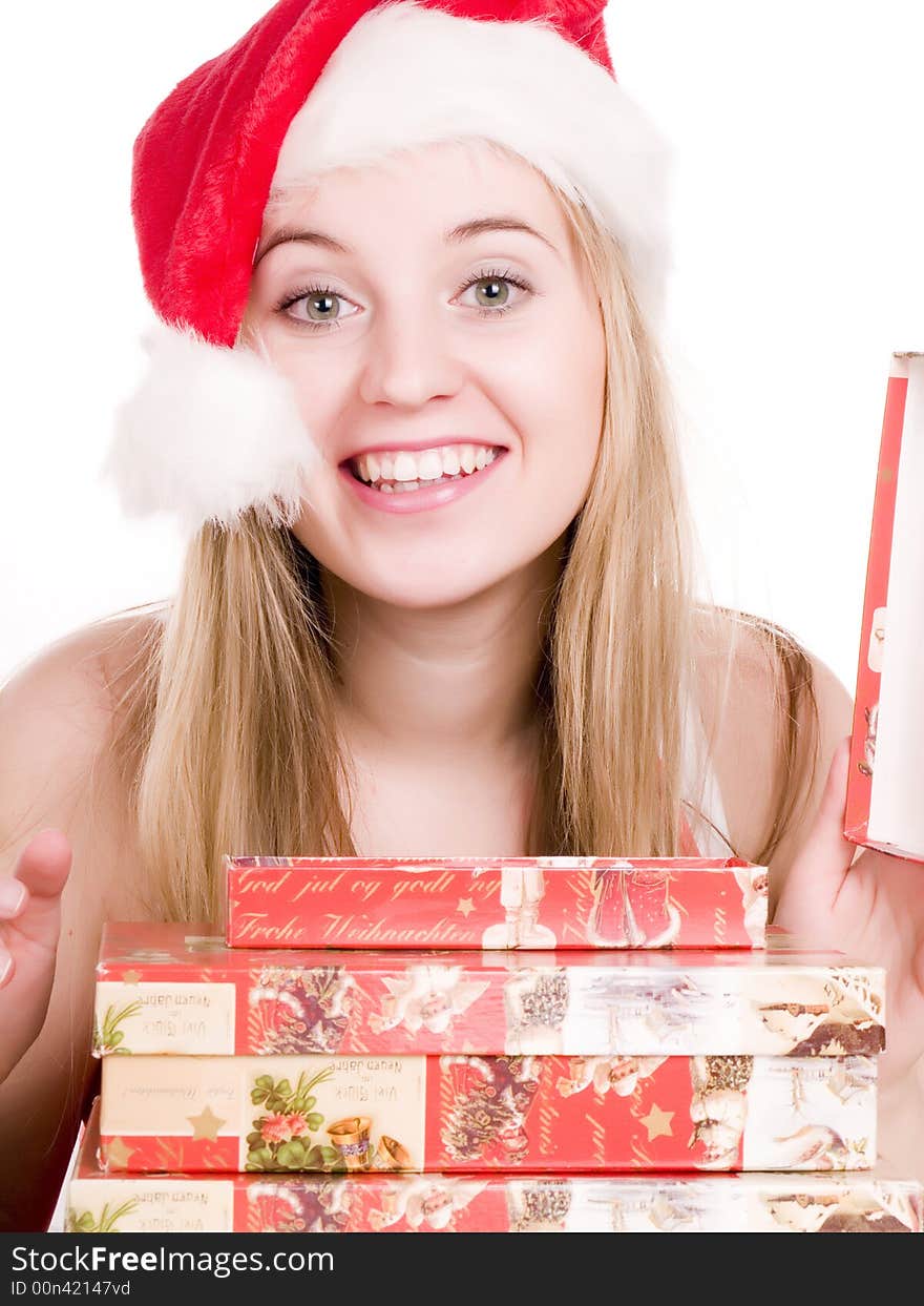 Girl And Christmas Presents.