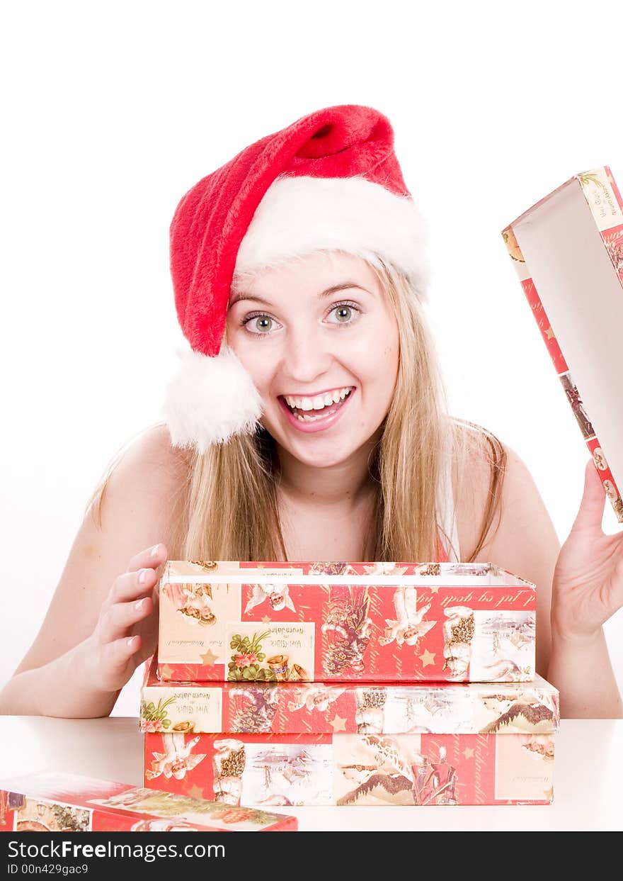 Smilling woman and presents.