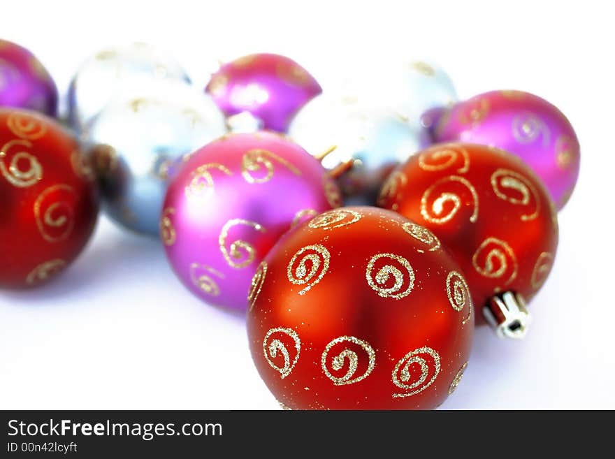 Christmas colorful balls isolated on white background.