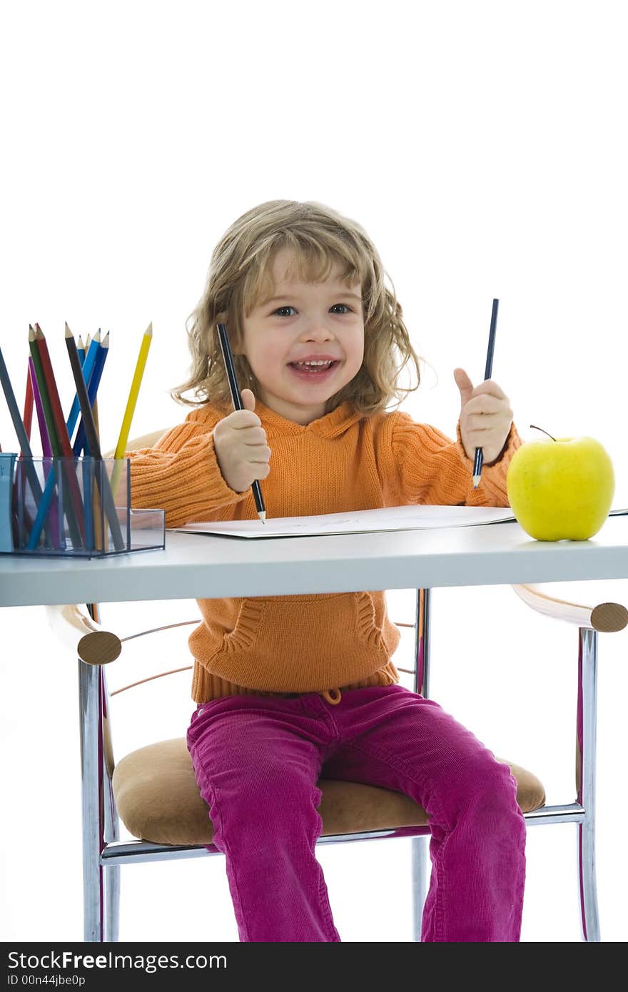 Beautiful Little Girl With Pencils