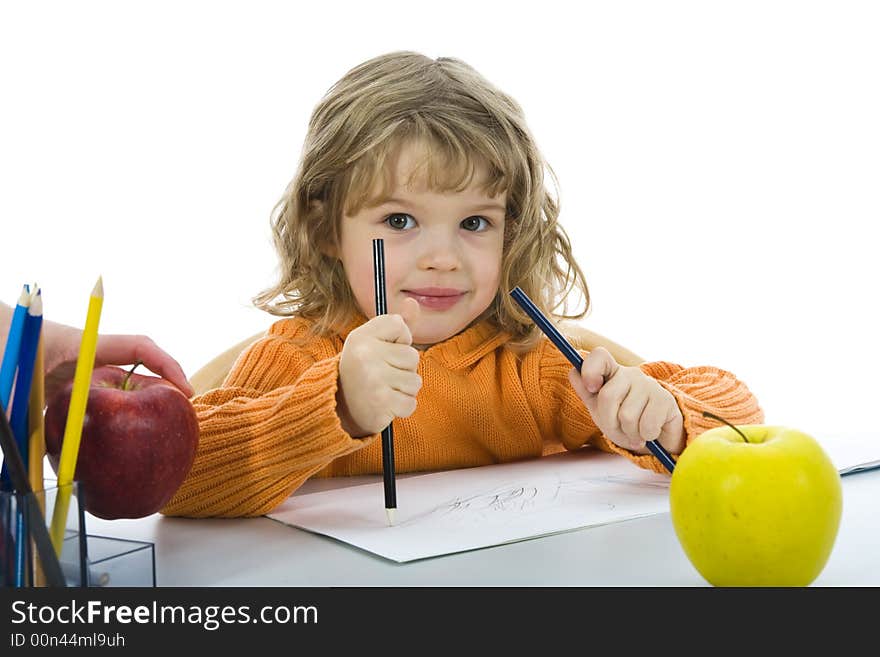 Beautiful little girl with pencils