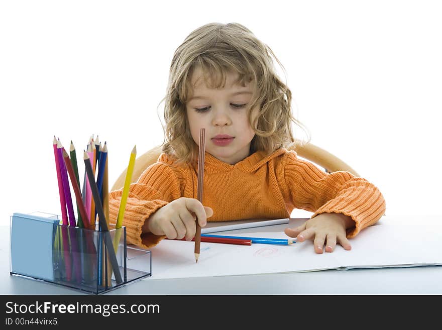 Beautiful Little Girl With Pencils