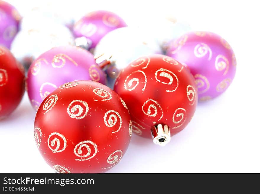 Christmas colorful balls isolated on white background.