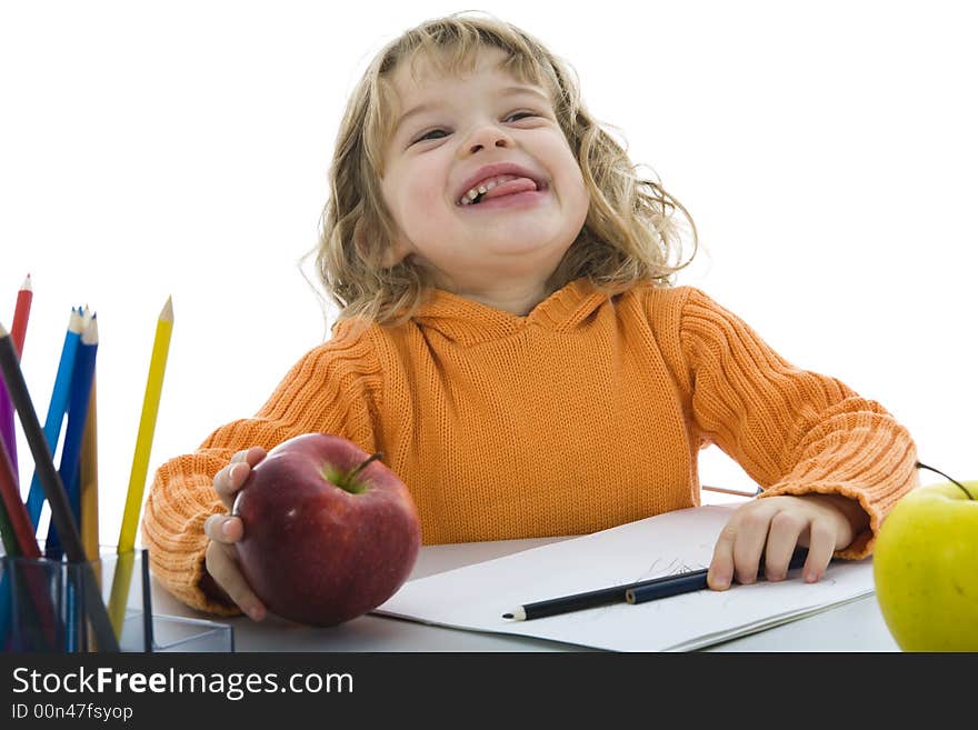 Beautiful little girl with pencils