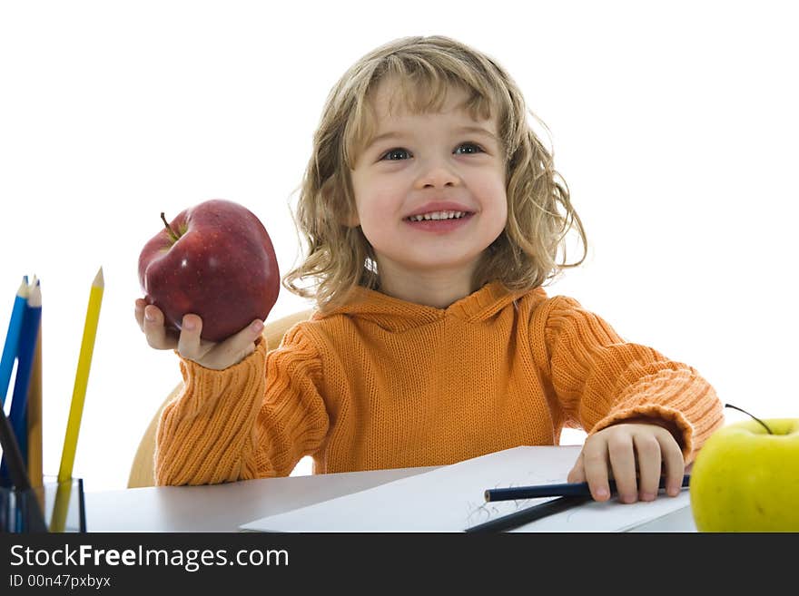 Beautiful little girl with pencils