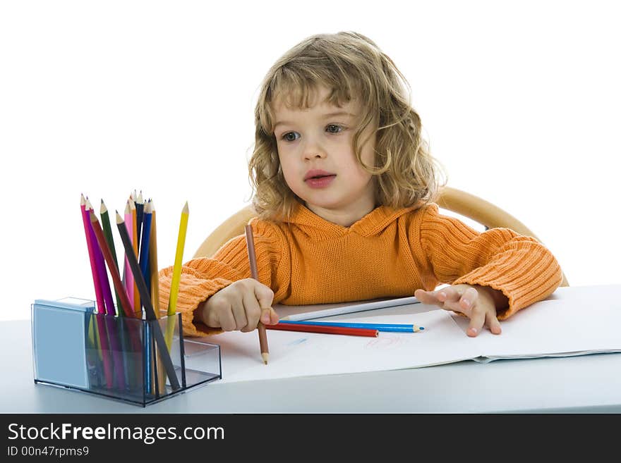 Beautiful little girl with pencils