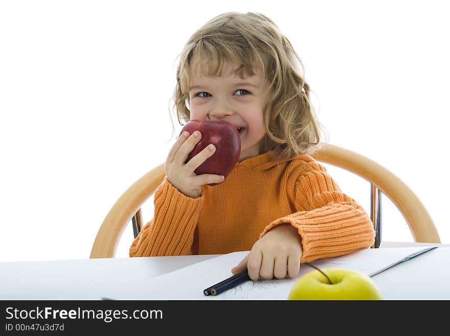 Beautiful little girl with pencils