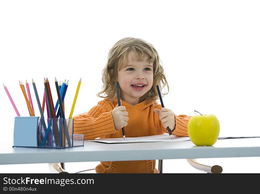 Beautiful little girl with pencils