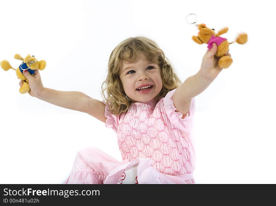 Beautiful little girl with christmas decoration on isolated background