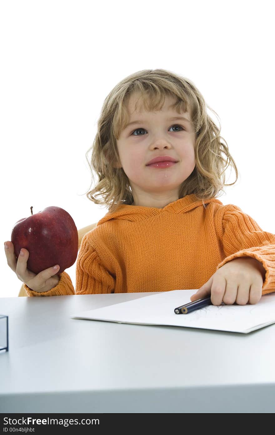 Beautiful little girl with pencils