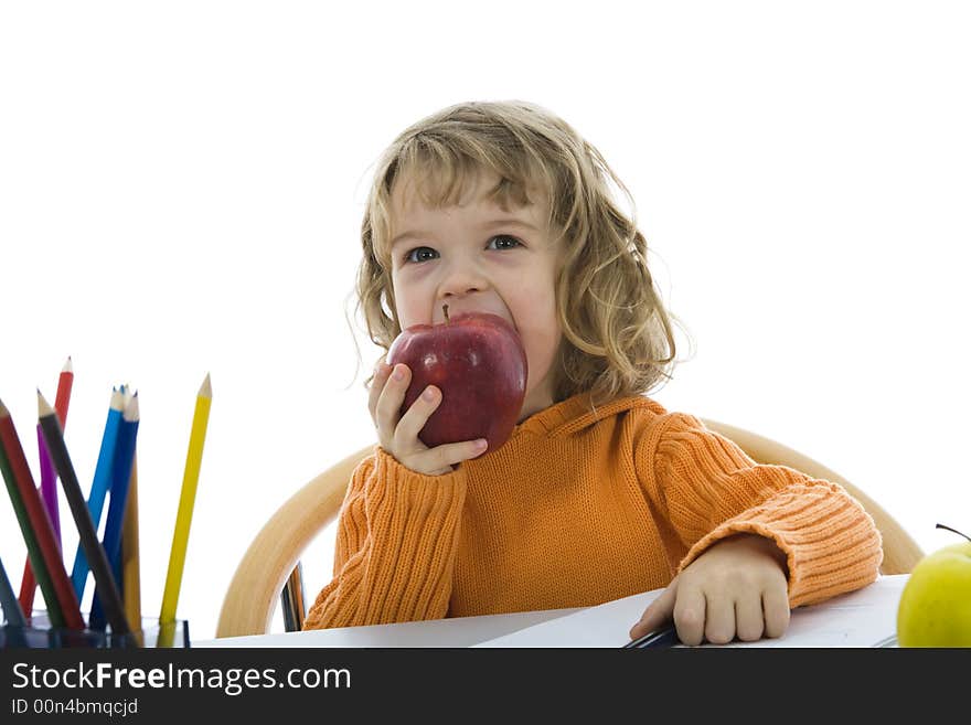 Beautiful little girl with pencils