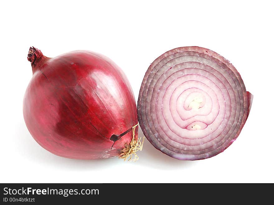 Two onions on white background