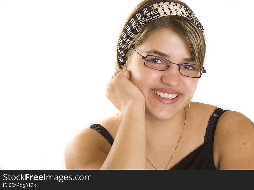 Portrait of a young attractive woman with  glasses