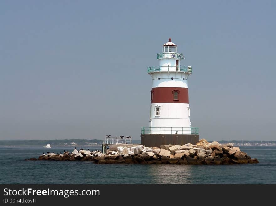 A unique lighthouse has been built in the bay where the only method of gaining access is by sea