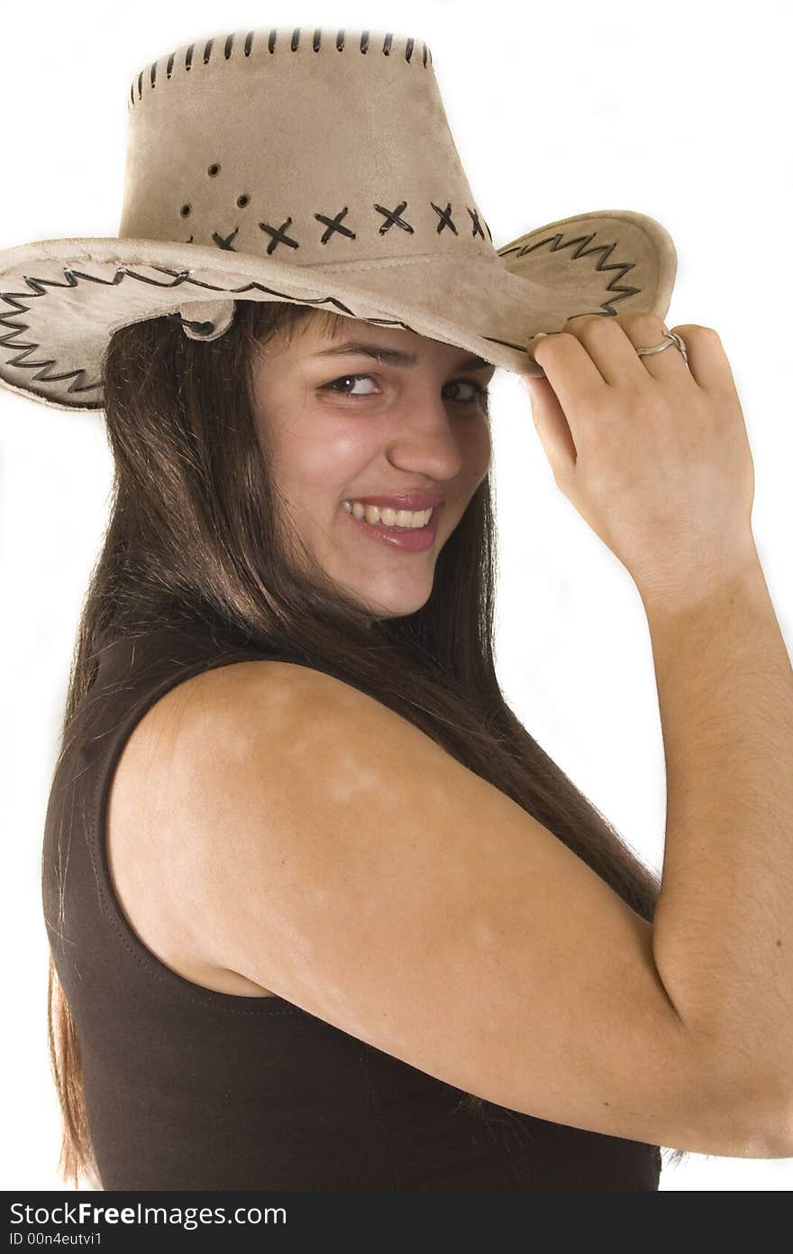 Portrait of a young attractive woman with hat