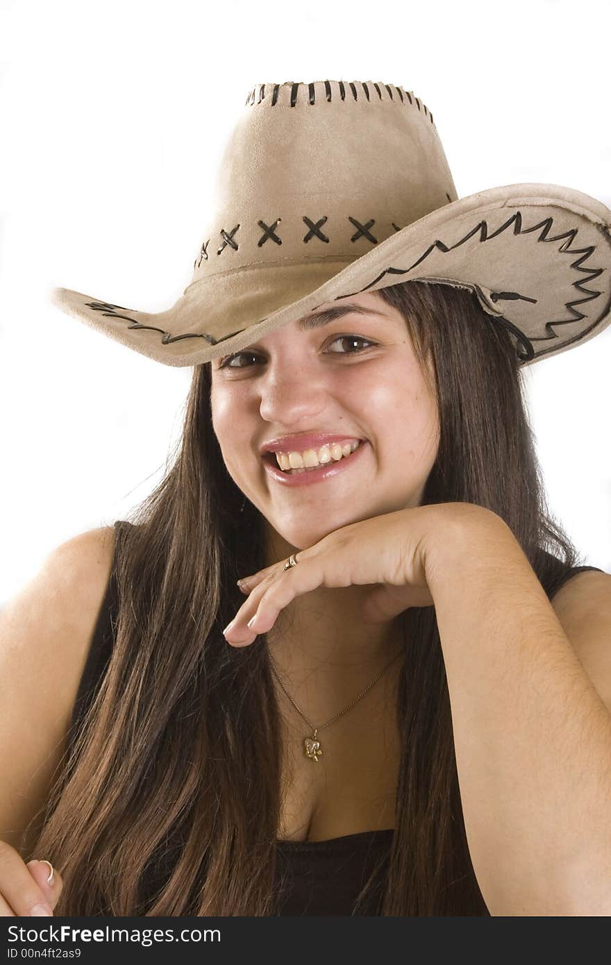 Portrait of a young attractive woman with hat