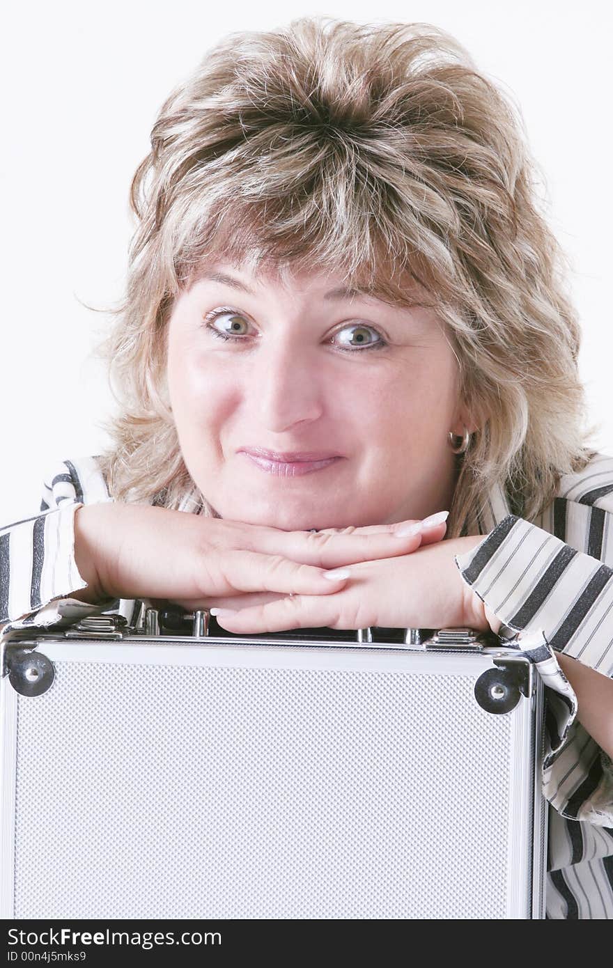 Woman holding metal case