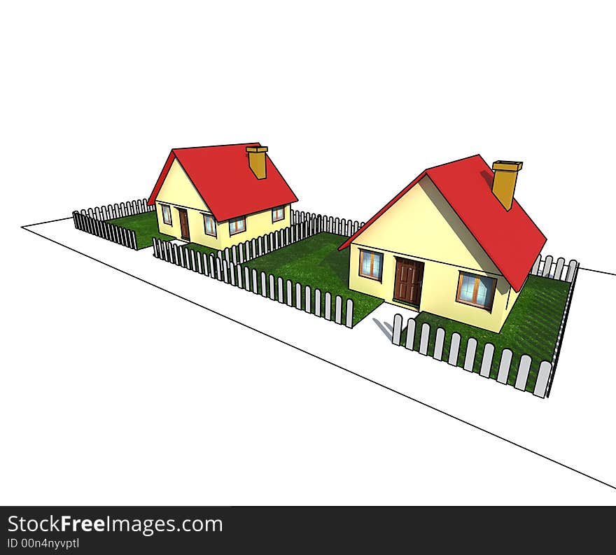 House with little garden - isolated 3d illustration