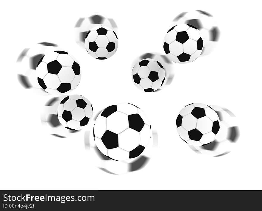 Isolated soccer balls in the air - 3d illustration