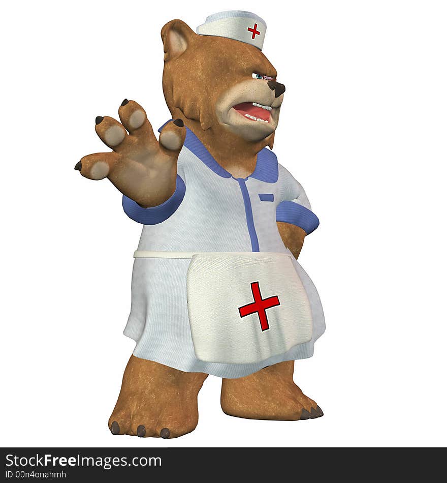 Illustration of a Female Nurse Bear with a mad expression