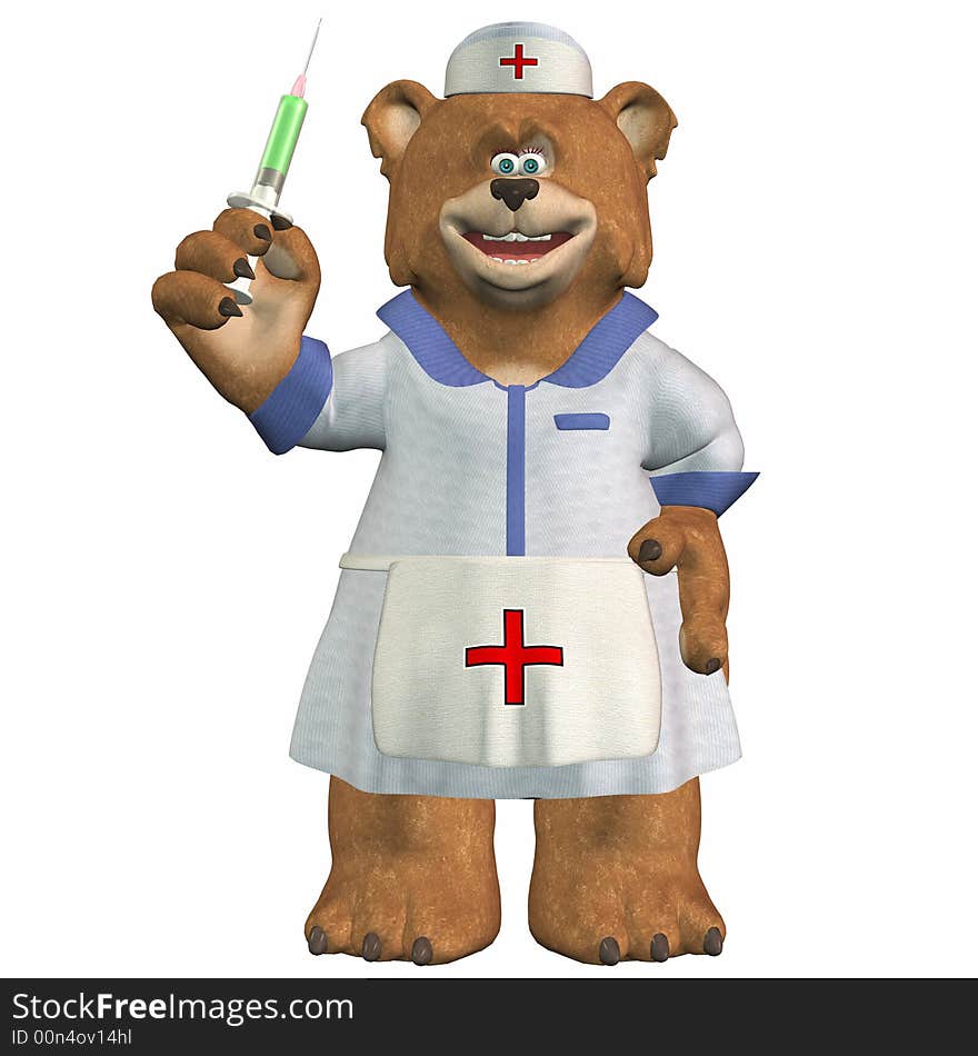 Illustration of a Female Nurse Bear with a happy expression and a syringe. Illustration of a Female Nurse Bear with a happy expression and a syringe