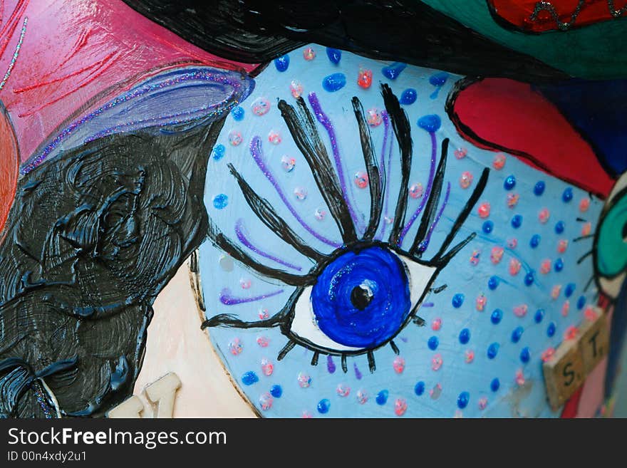 Detail of colorful painted pig on parade in downtown Seattle, Washington. Detail of colorful painted pig on parade in downtown Seattle, Washington