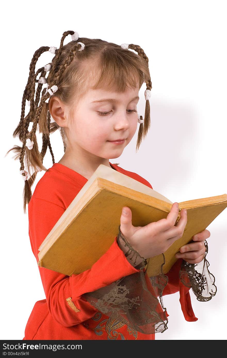 The girl with old books on a white background. The girl with old books on a white background