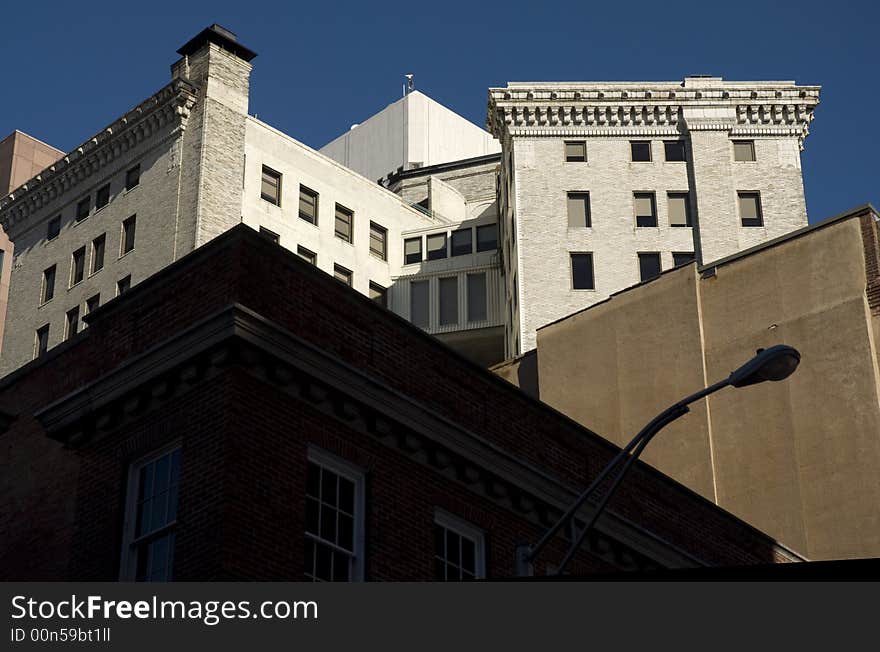 Buildings appear stacked on buildings in Providence RI, USA. Buildings appear stacked on buildings in Providence RI, USA