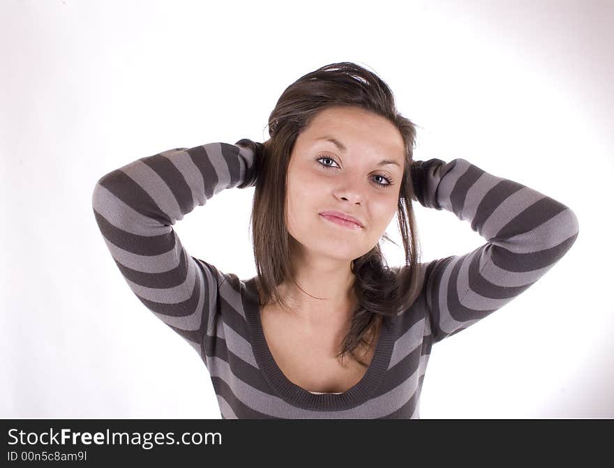 Young confident woman on white background. Young confident woman on white background