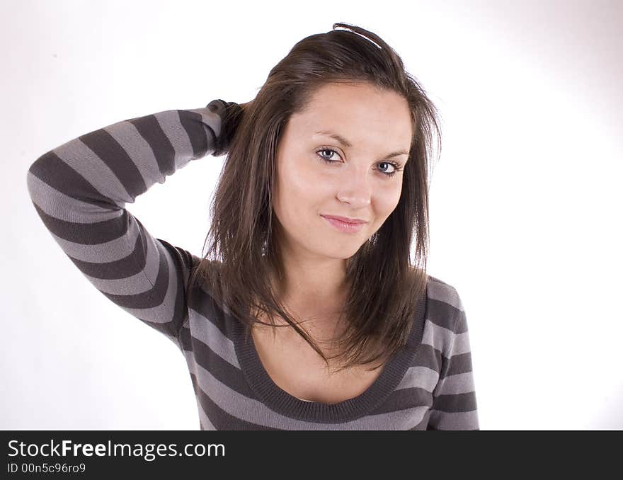 Young confident woman on white background. Young confident woman on white background