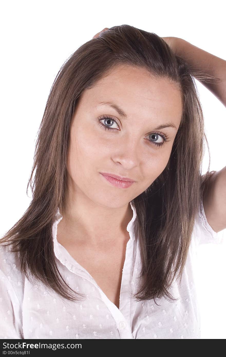 Young confident woman on white background. Young confident woman on white background